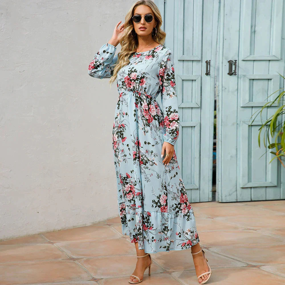 Robe florale à la mode avec encolure ronde