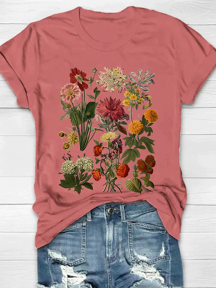 T-shirt vintage à imprimé floral pour femme