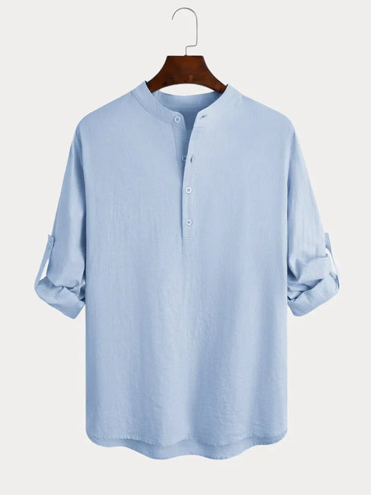 Chemise décontractée à manches longues en lin et coton pour hommes