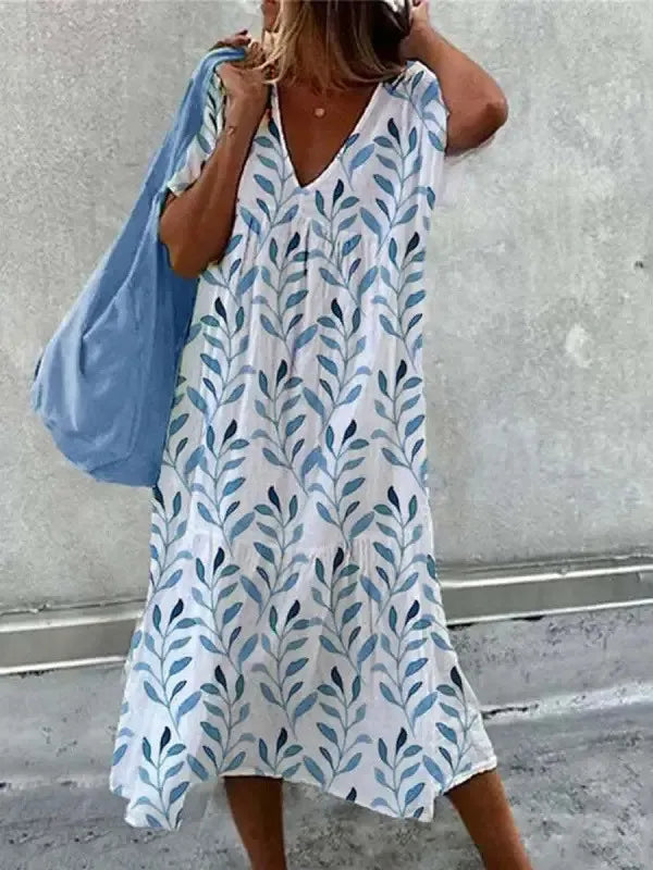 robe de plage boho pour femme robe d'été à col en V et à manches courtes à imprimé floral