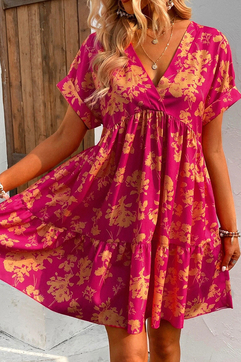 Robe à imprimé floral à manches courtes pour femmes