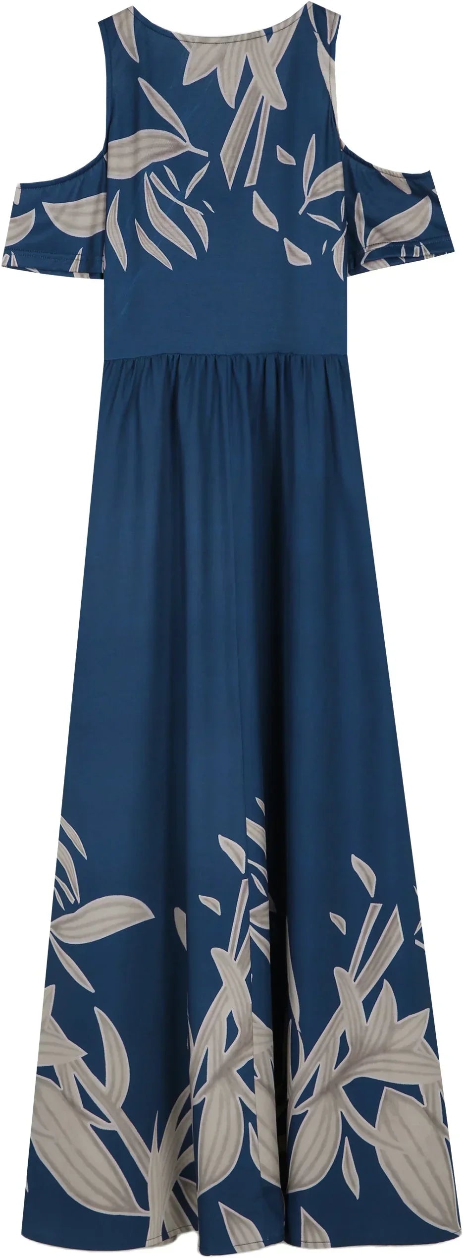 robe d'été bleu cobalt plissée à col en V et épaules froides