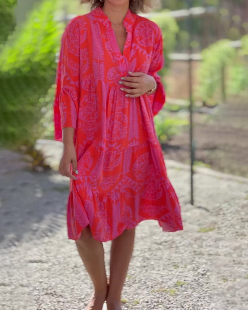 – Robe à manches 3/4 avec motif boho géométrique