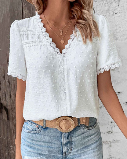 Blouse en dentelle Cripes avec col en V pour femme