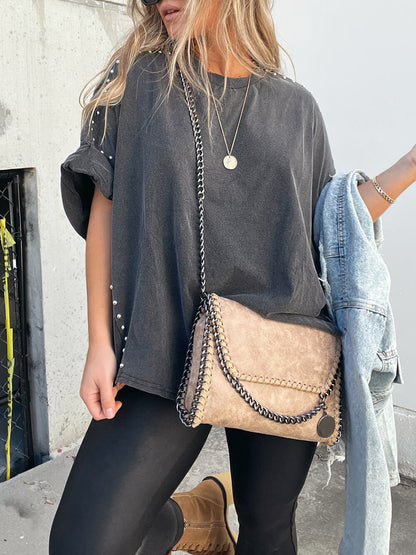 T-shirt cripes avec perles – casual chic