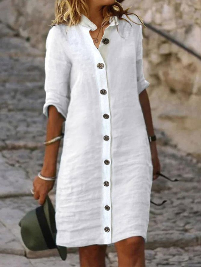 Robe décontractée en coton et lin uni