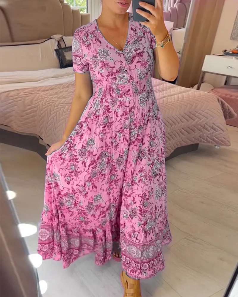 Robe à décolleté en V et imprimé floral