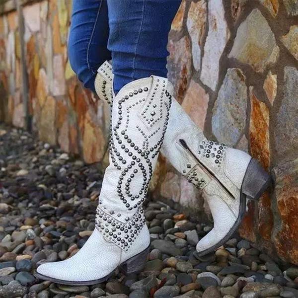 Lilybell™ - Bottes hautes avec clous métalliques et talon coupé