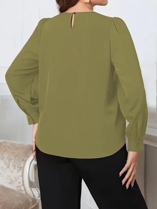 Blouse taille cripes à manches longues et col rond | Rianna