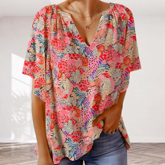 Chemise florale élégante à col en V