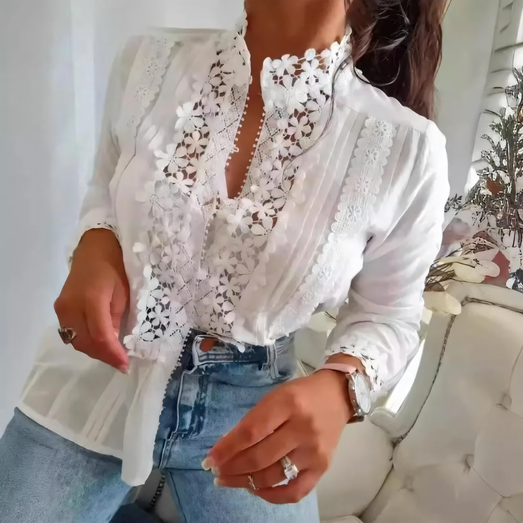 Crêpes | Blouse fleurie avec dentelle