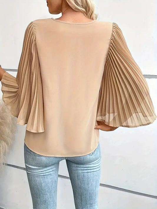 Blouse Cripes à col V et manches larges | Paige