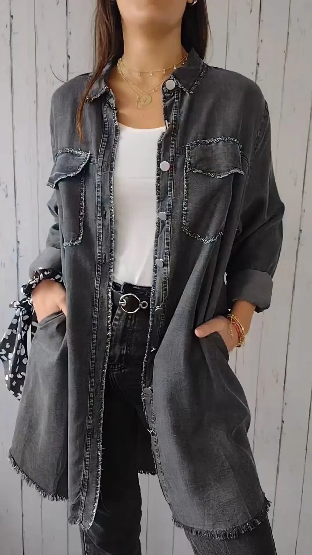 Chemise longue Shelter confortable en faux denim