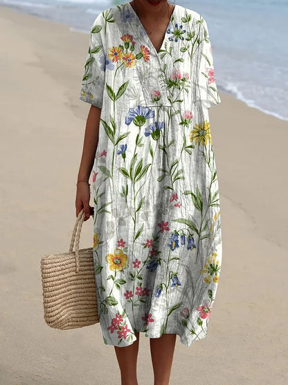 Robe décontractée vintage à imprimé floral pour femmes