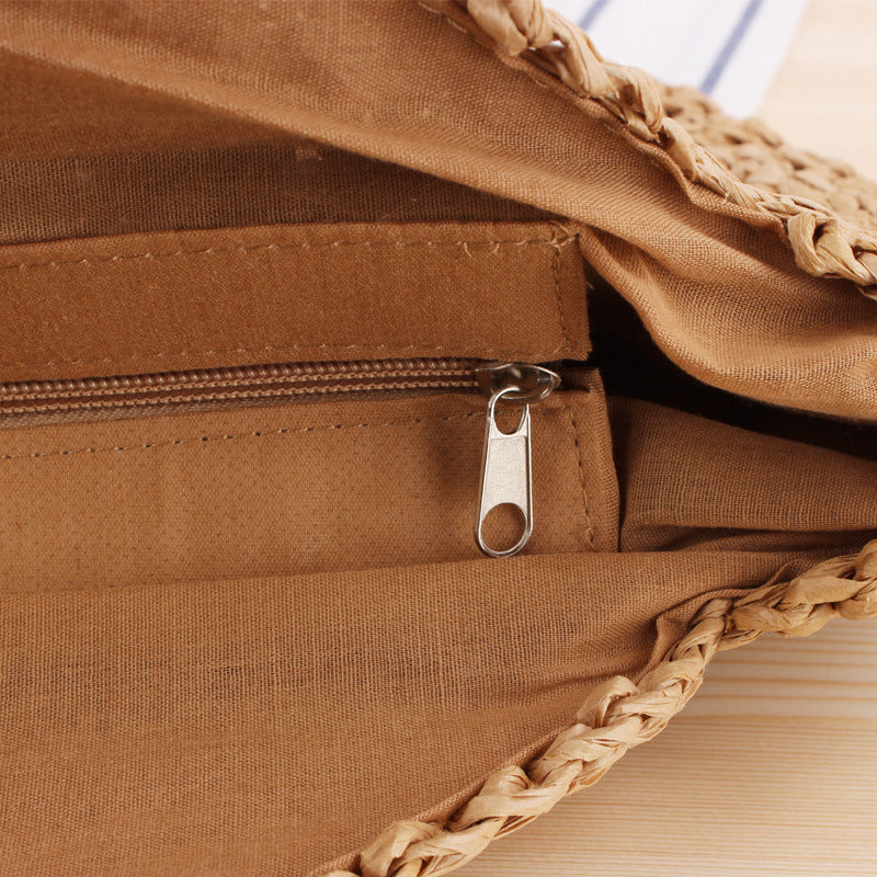 Einfache runde Schultertasche Strohtasche Sommer Strandtaschen
