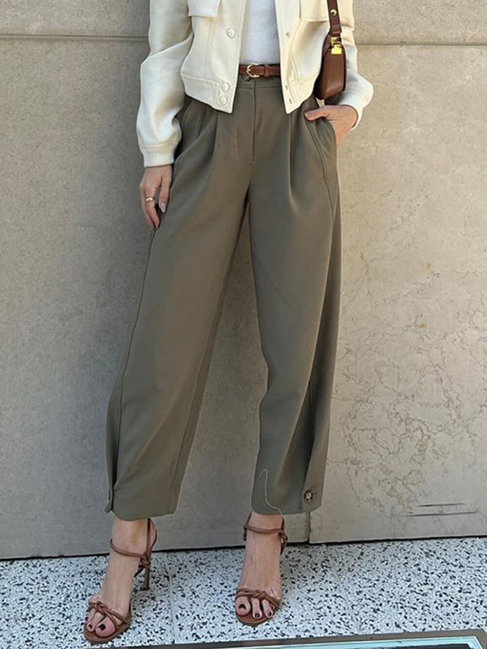 Pantalon de tailleur à taille haute avec cordon de serrage