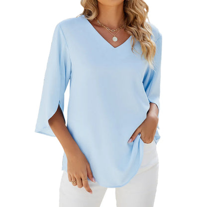 Chemises Femme Manches Courtes Tops Encolure à Revers Chemise Tunique Élégante