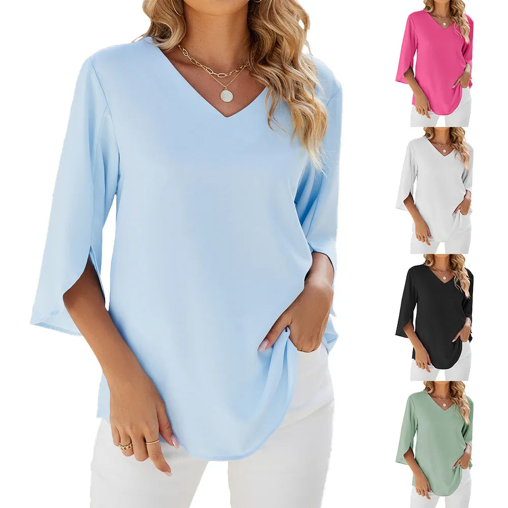 Chemises Femme Manches Courtes Tops Encolure à Revers Chemise Tunique Élégante