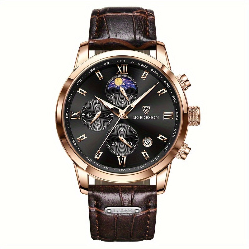 Montre-bracelet de luxe pour hommes avec bracelet en cuir PU