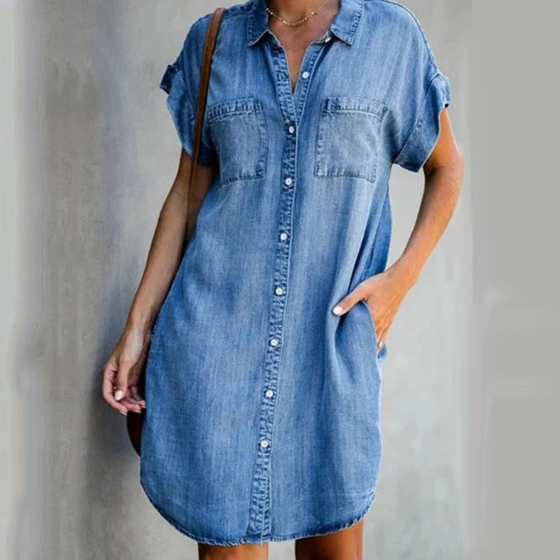 Robe décontractée en denim à manches courtes