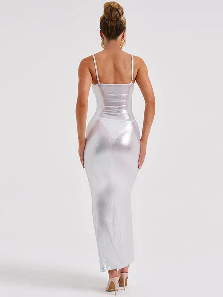 Robe d'été ModeParisienne® avec ceinture en satin blanc argenté