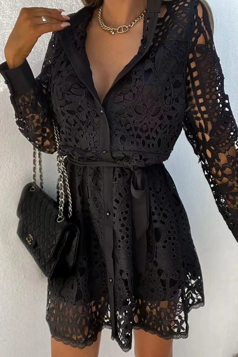 Robe de soirée pour femme, col en V, manches longues, dentelle, tenue de festival