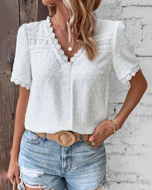 Blouse en dentelle Cripes avec col en V pour femme