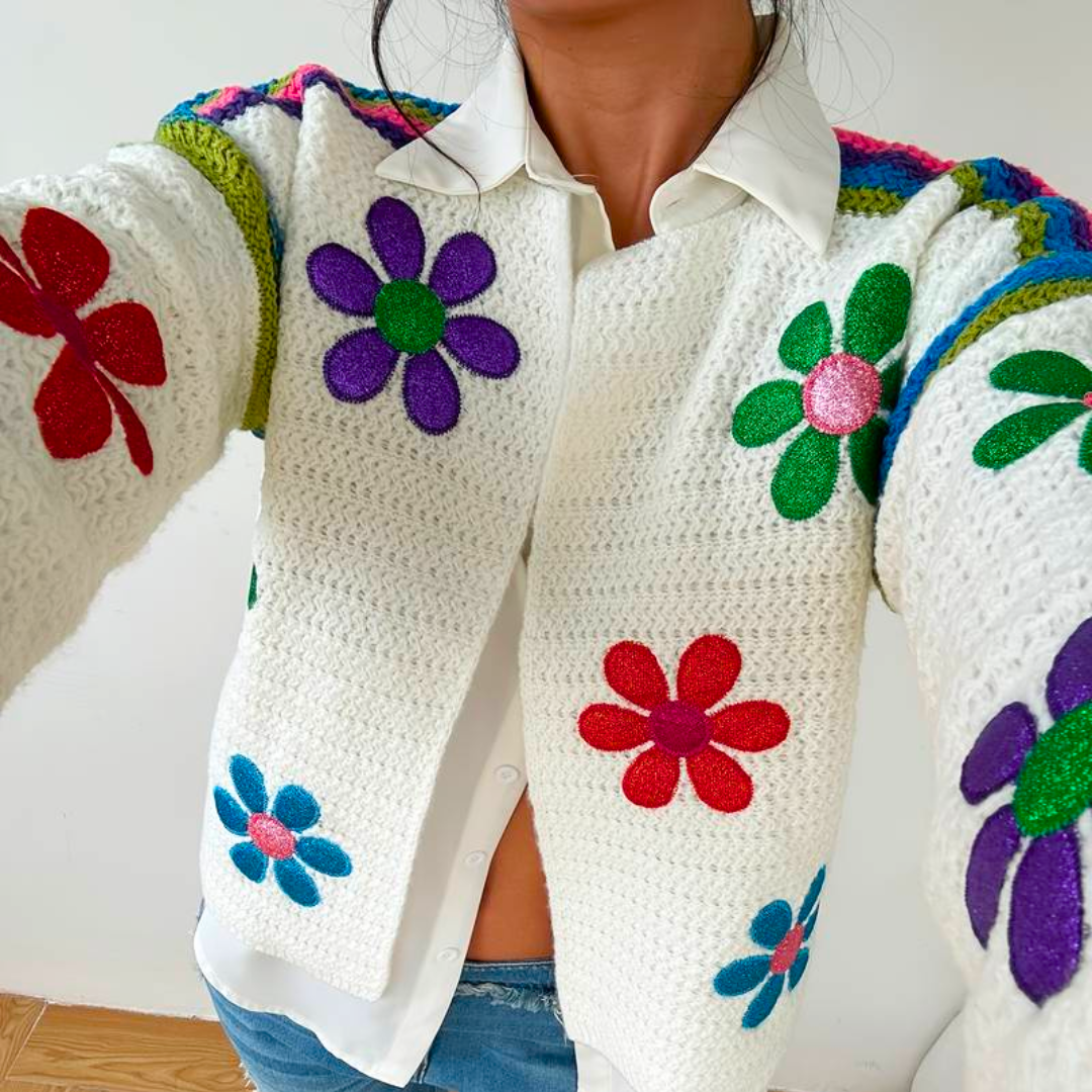 Cardigan à fleurs brodées chaudes