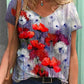 T-shirt col V peinture d'art floral