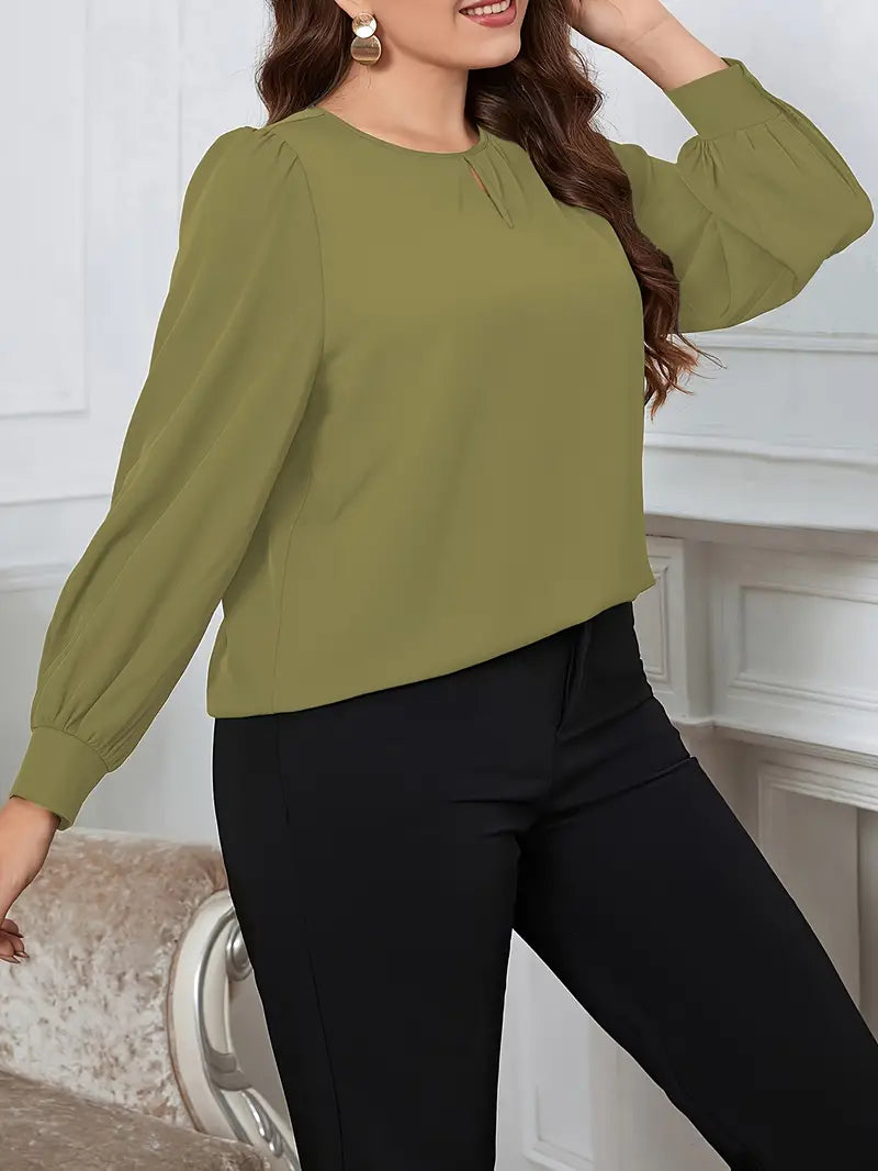 Blouse taille cripes à manches longues et col rond | Rianna