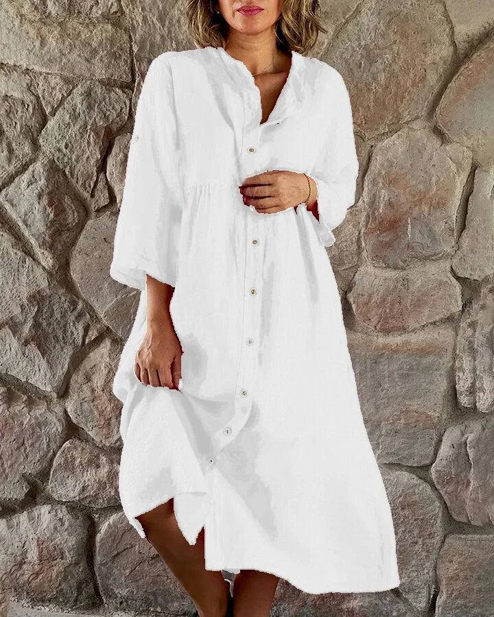 Robe chemise ample en coton et lin