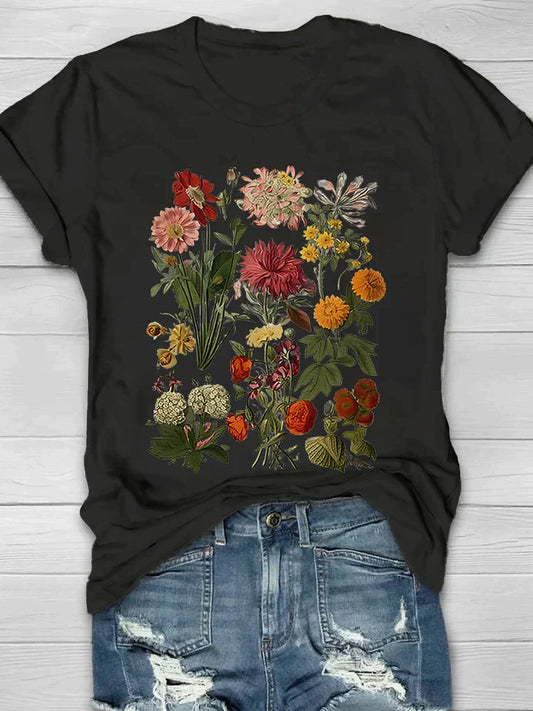 T-shirt vintage à imprimé floral pour femme