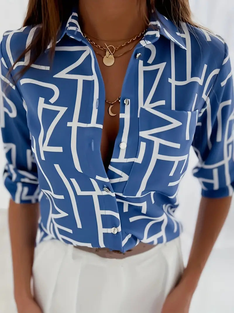 Blouse col cripes avec boutons et imprimé abstrait | Kaléa