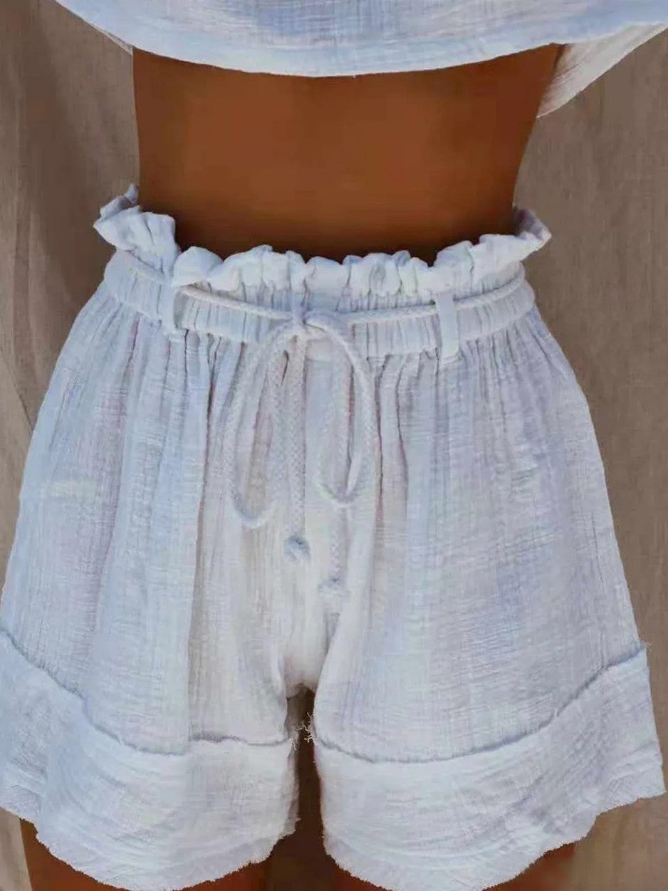 Short boho blanc en coton mélangé