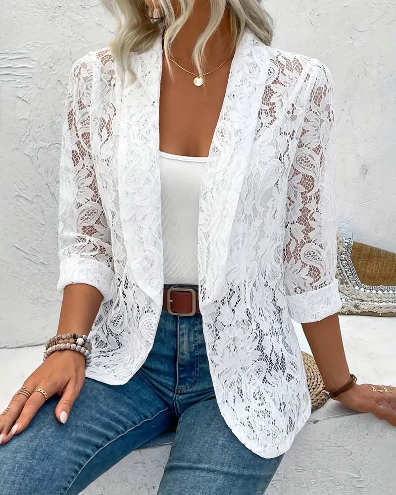 Sireli™ | Veste élégante avec revers en dentelle florale