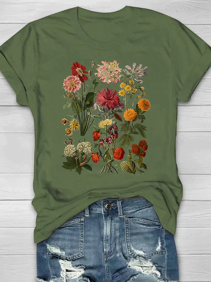 T-shirt vintage à imprimé floral pour femme