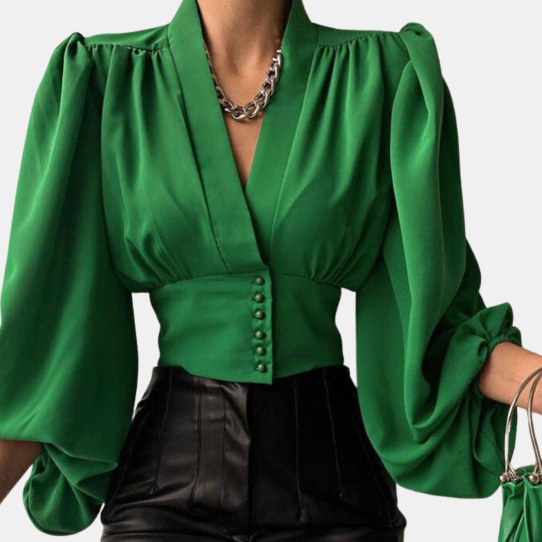 Blouse à manches bouffantes à la mode avec décolleté en V