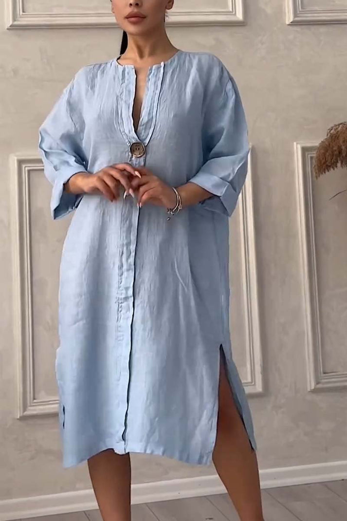 Robe décontractée boutonnée en coton et lin