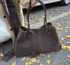 Große Wildleder Schultertasche, Damentasche für die Arbeit mit Bindungsdetail