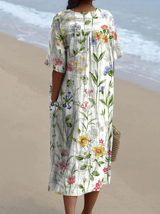 Robe décontractée vintage à imprimé floral pour femmes