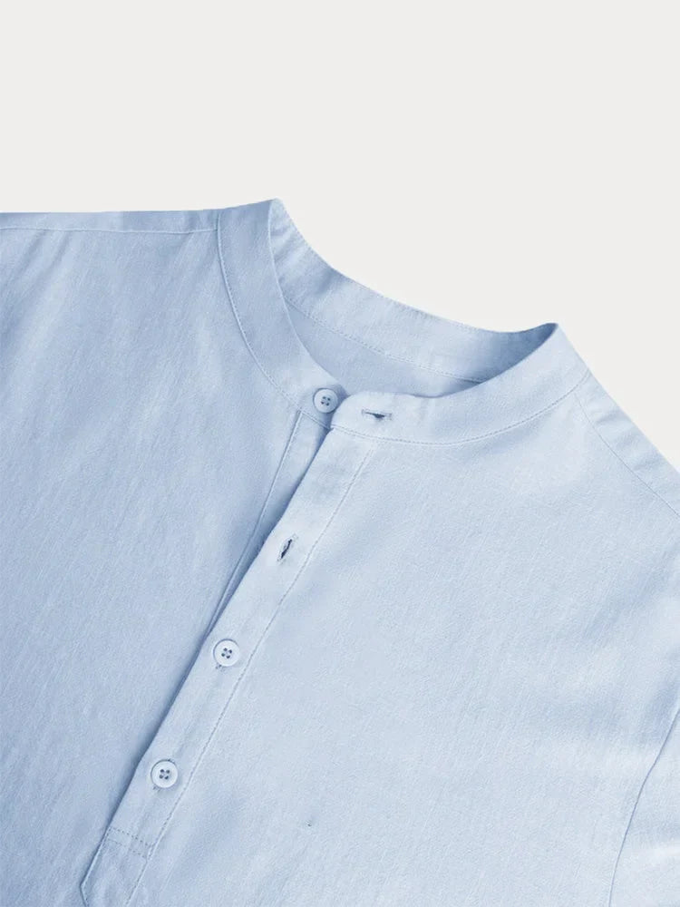 Chemise décontractée à manches longues en lin et coton pour hommes