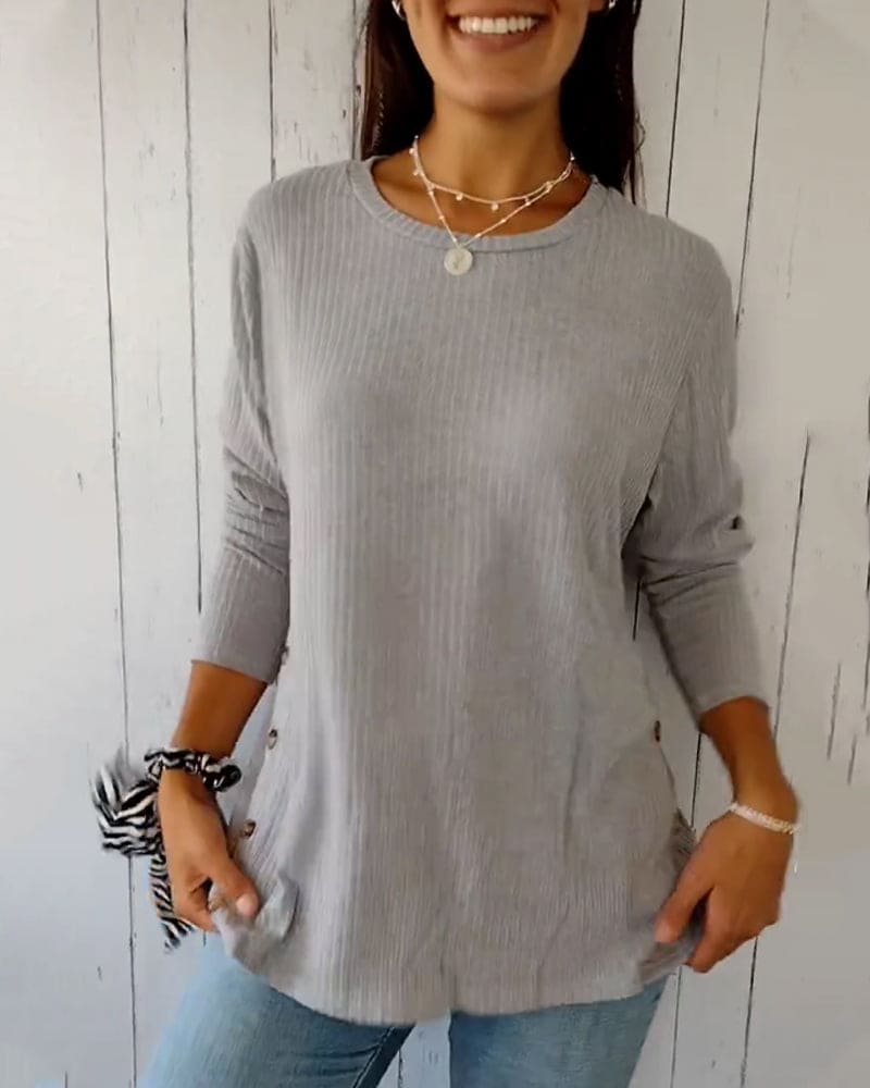 Blouse cripes à manches longues et encolure ronde