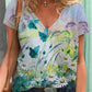 shirt col V peinture d'art floral