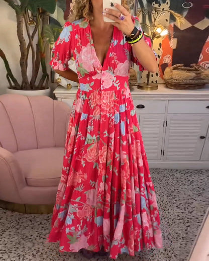 Marika - Robe à poches avec imprimé floral et col en V