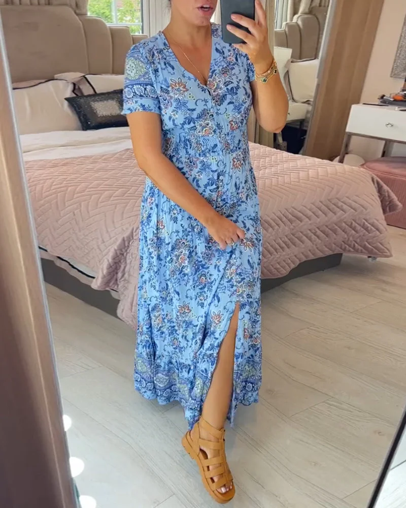 Robe à décolleté en V et imprimé floral