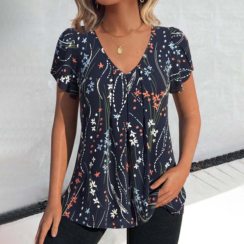 Blouse décontractée à manches aérées et col V