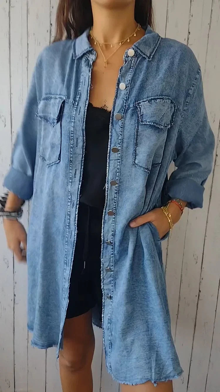 Chemise longue confortable en denim synthétique