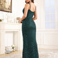 détachable Paillettes Robe de Soirée VERT FONCE