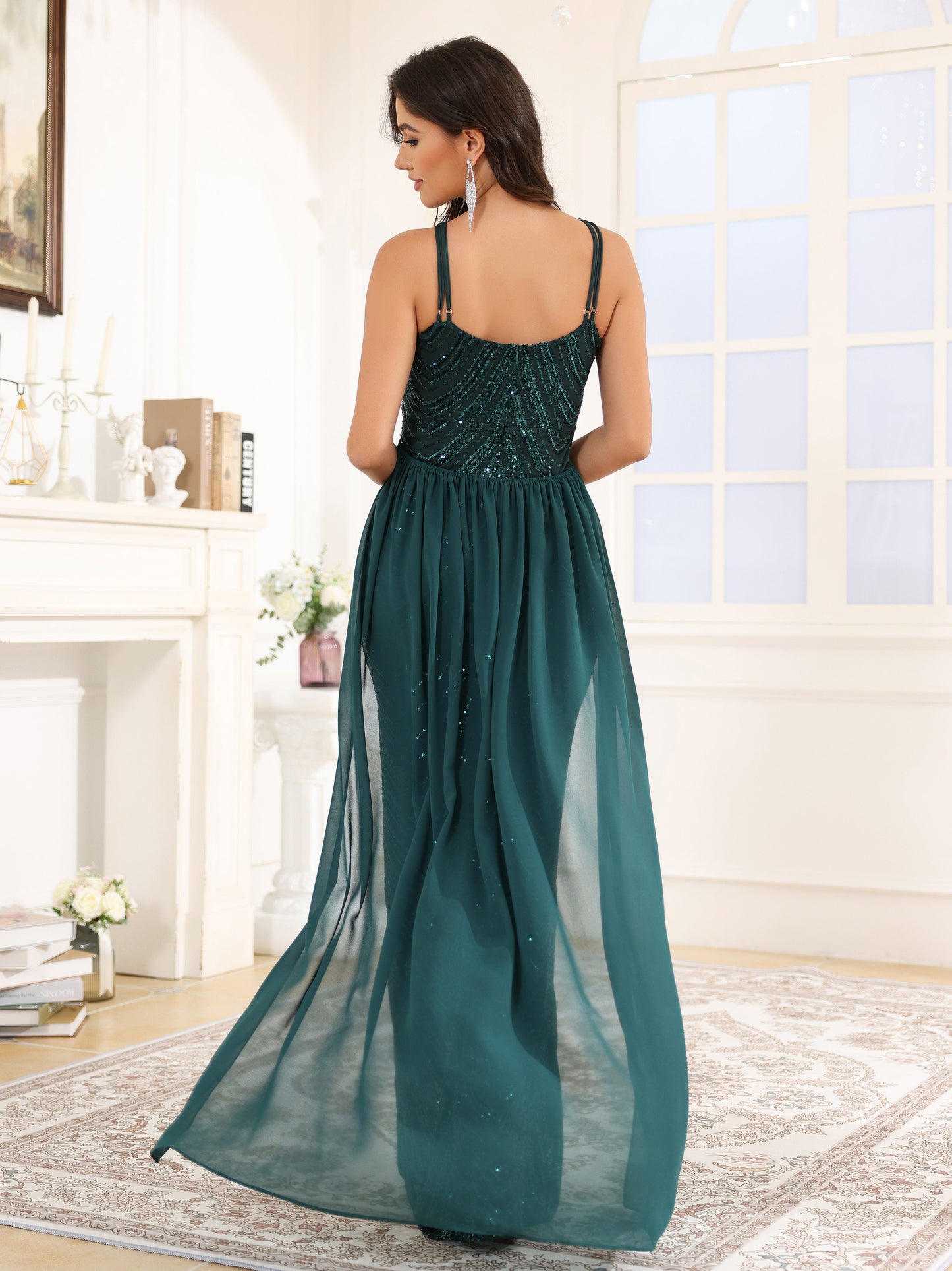 détachable Paillettes Robe de Soirée VERT FONCE