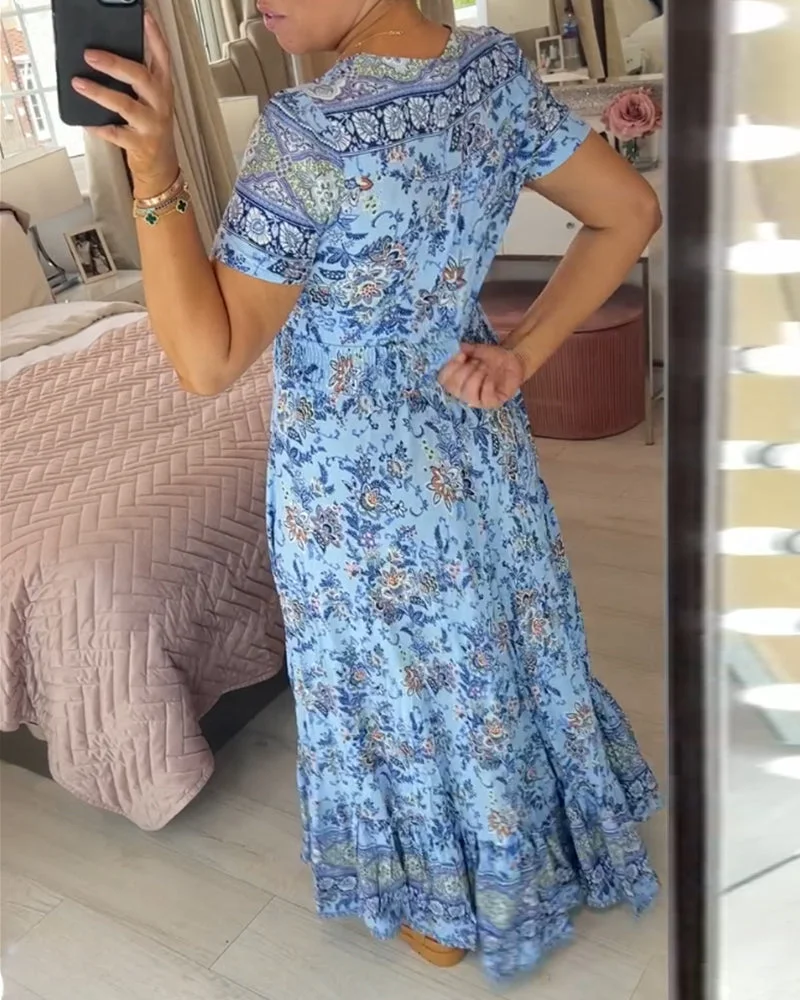 Robe à décolleté en V et imprimé floral